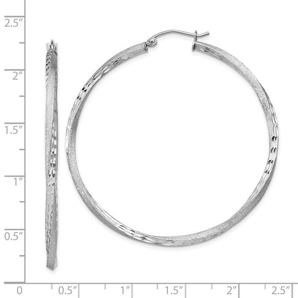 2.5mm, Sterling Silver Twisted Round Hoop Earrings, 50mm in Diameter